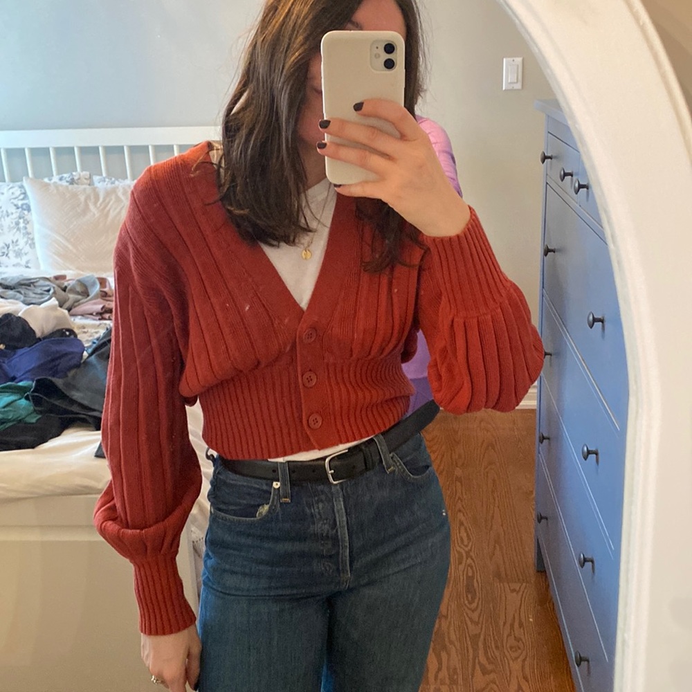 Red aritzia cropped sweater